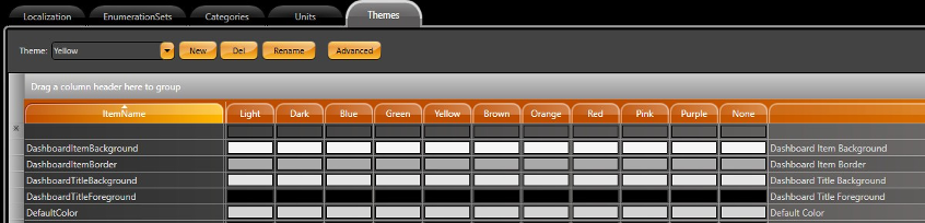 Themes tab where you can customize your element's colors