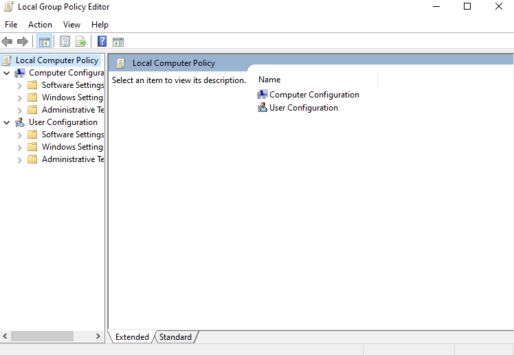 Local Group Policy Editor screen