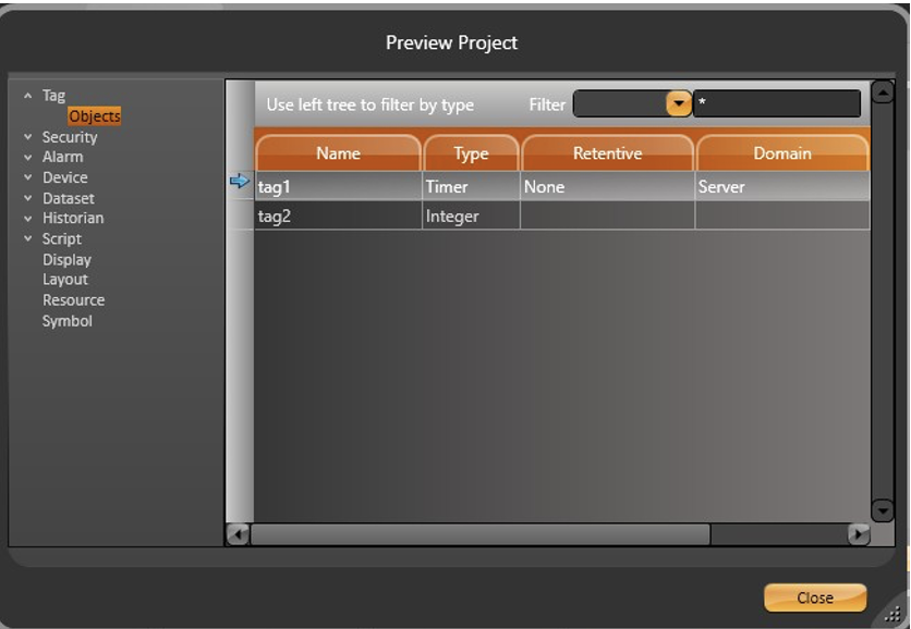 Preview Project window