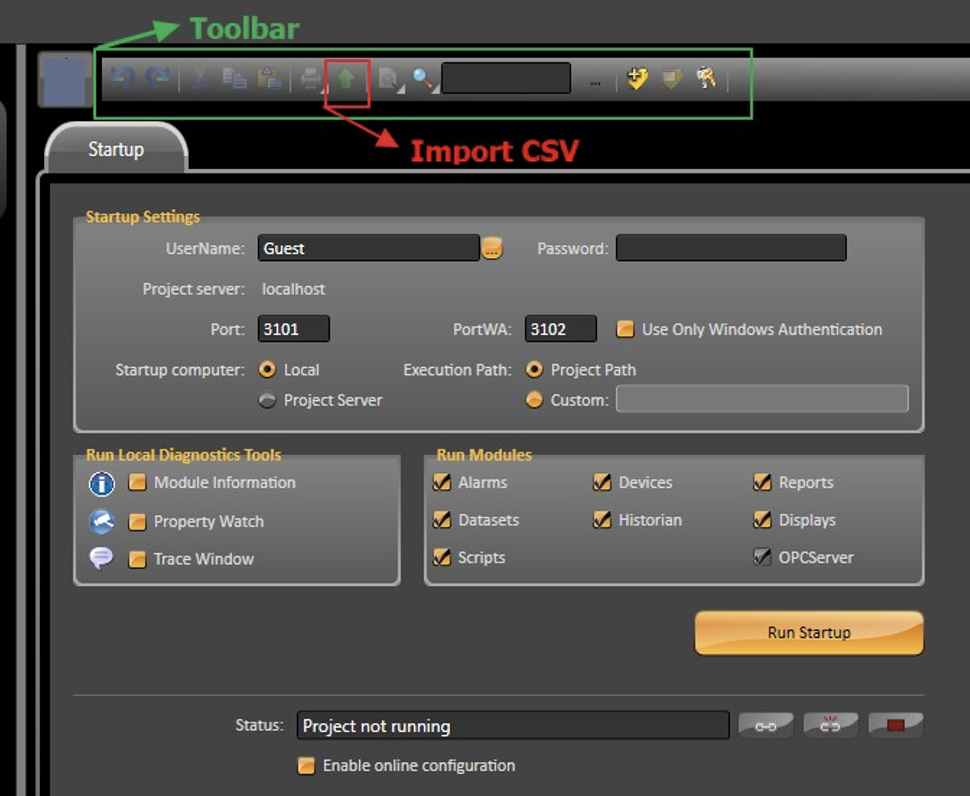 Import button location