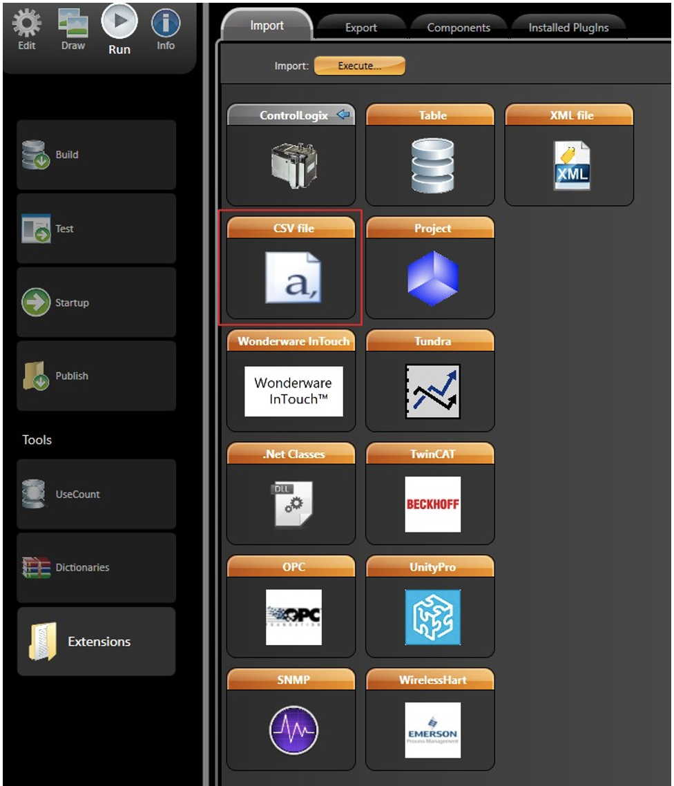 CSV file import button